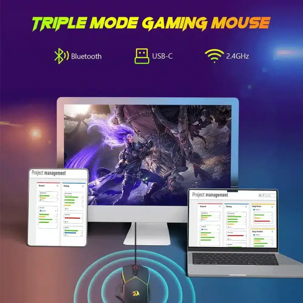 ⁦Redragon AXE PRO M814RGB 3 modes connections gaming mouse⁩ - الصورة ⁦2⁩