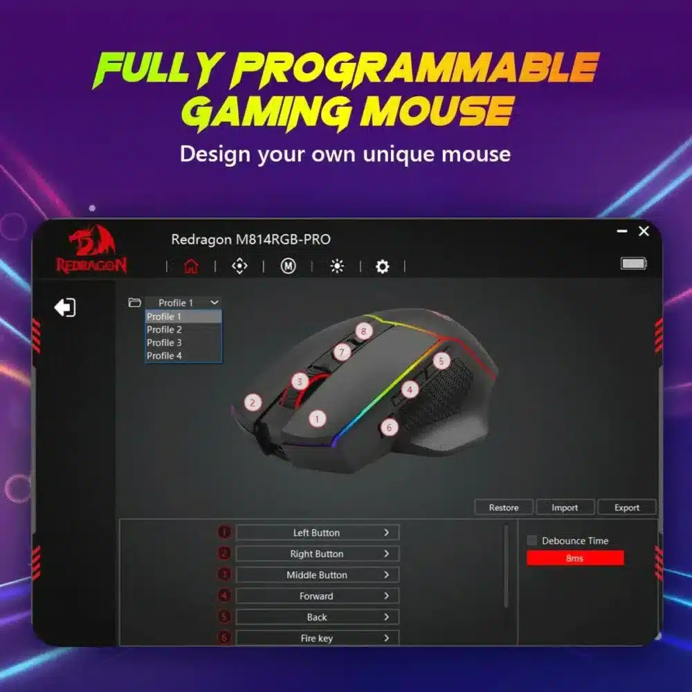 ⁦Redragon AXE PRO M814RGB 3 modes connections gaming mouse⁩ - الصورة ⁦4⁩