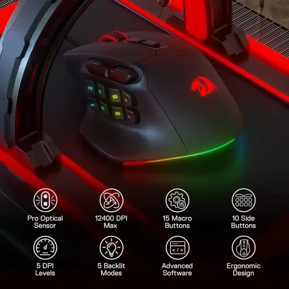 ⁦Redragon M811 Aatrox MMO Gaming Mouse⁩ - الصورة ⁦3⁩