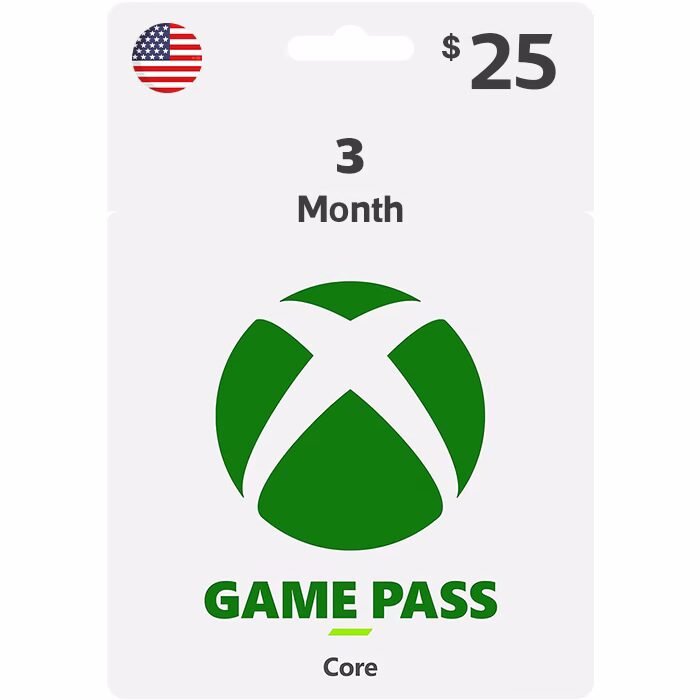 اشتراك إكس بوكس جيم باس كور شهر – أمريكي Xbox Game Pass Core – 3 Month Subscription $25 USA