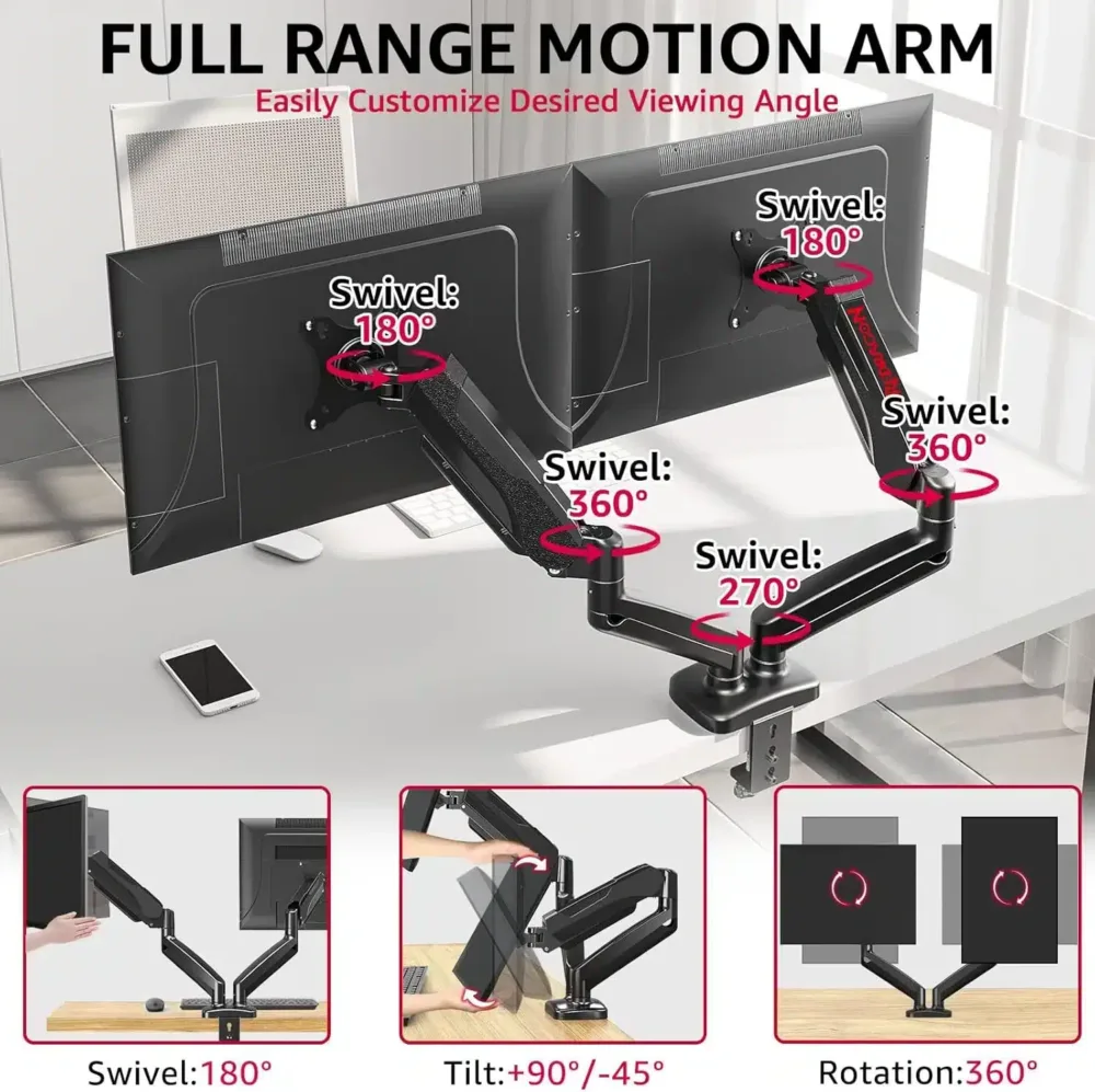⁦Redragon GMK915 IVORY Dual Monitor Mount⁩ - الصورة ⁦3⁩