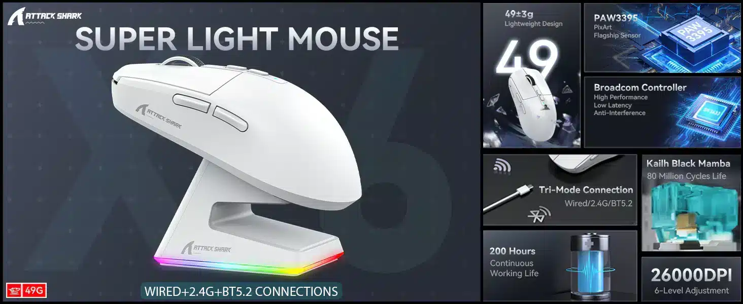 ATTACK SHARK X6 Three Modes Gaming 3 2 c8113f02 bb2f 4210 8b45 af9a008d853a