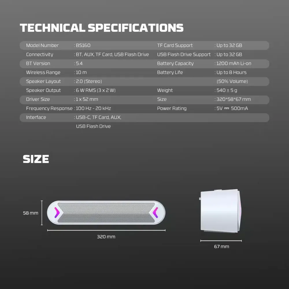 ⁦Fantech Groove Bar BS160 BS-160 Wireless Bluetooth Portable Gaming Speaker⁩ - الصورة ⁦4⁩