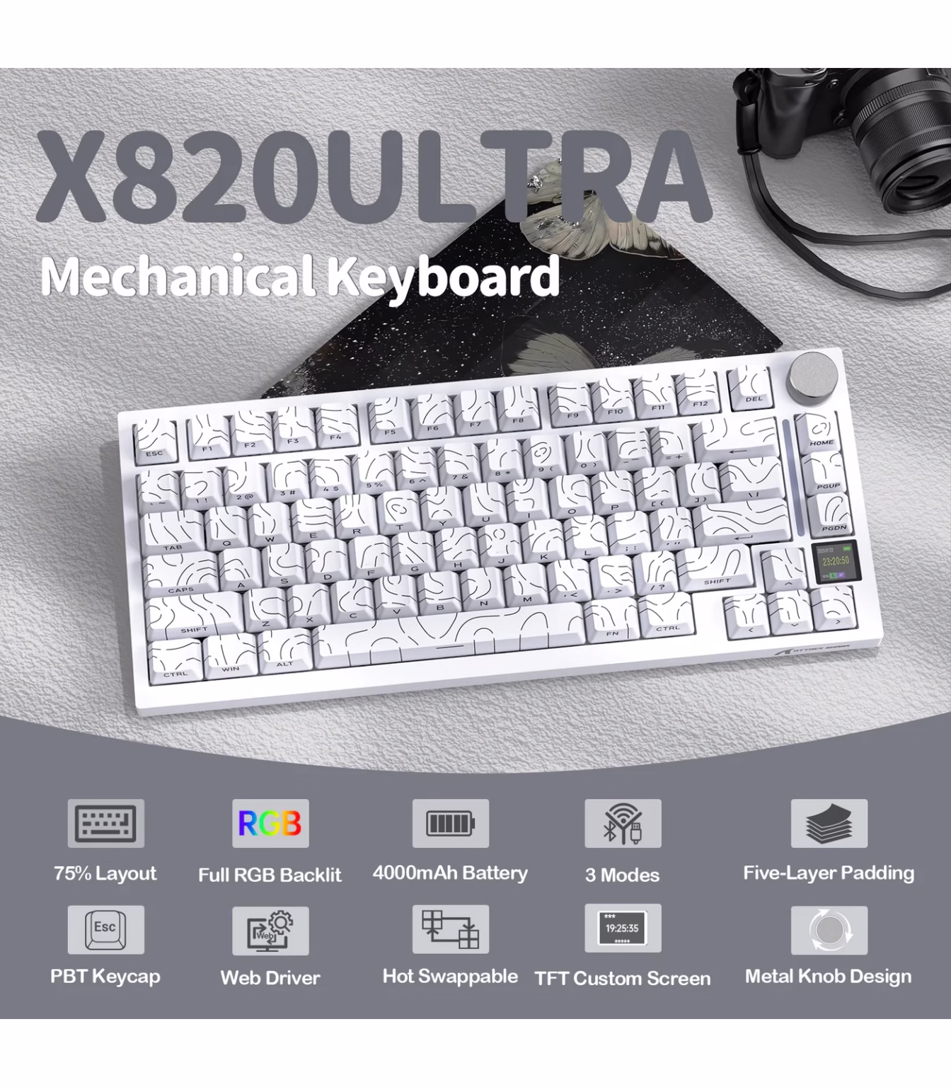 ⁦ATTACK SHARK X820Ultra Tri-mode Gasket Mechanical Keyboard⁩ - الصورة ⁦3⁩