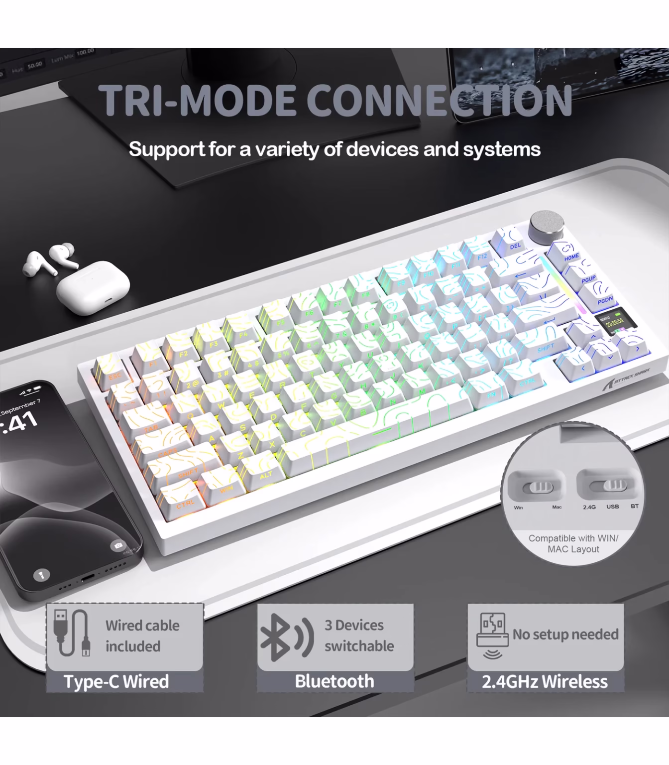 ⁦ATTACK SHARK X820Ultra Tri-mode Gasket Mechanical Keyboard⁩ - الصورة ⁦4⁩