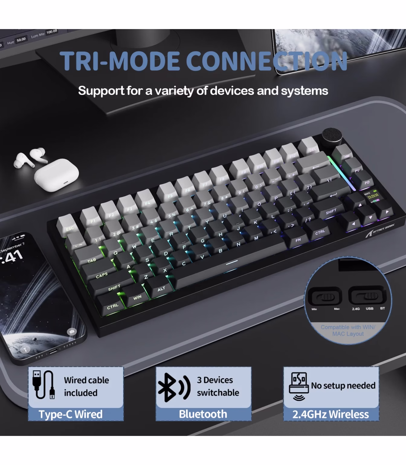 ⁦ATTACK SHARK X820Ultra Tri-mode Gasket Mechanical Keyboard⁩ - الصورة ⁦5⁩