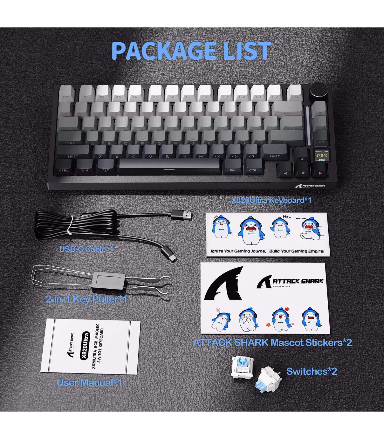 ⁦ATTACK SHARK X820Ultra Tri-mode Gasket Mechanical Keyboard⁩ - الصورة ⁦15⁩