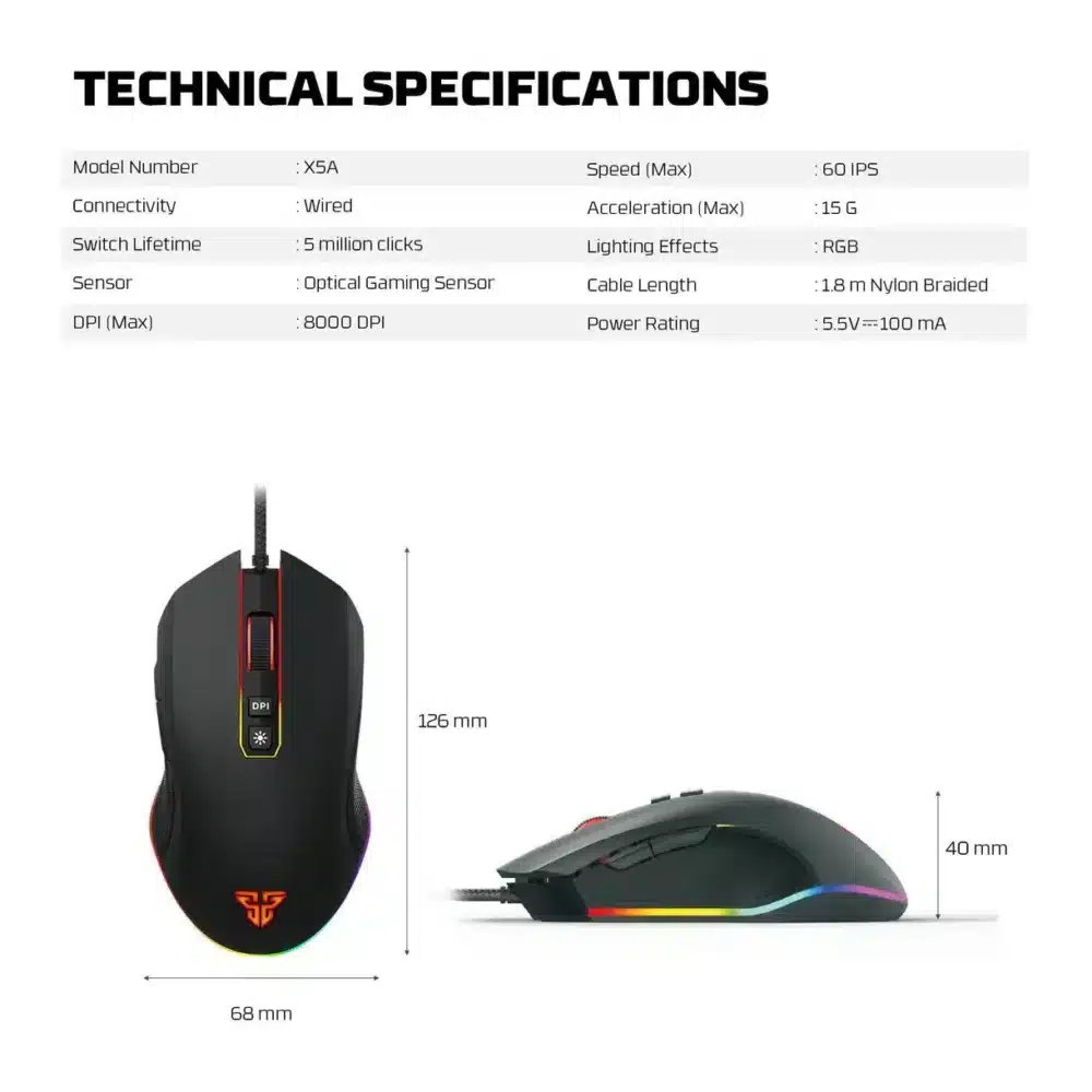 ⁦Fantech ZEUS HERO X5A Wired Gaming Mouse⁩ - الصورة ⁦5⁩