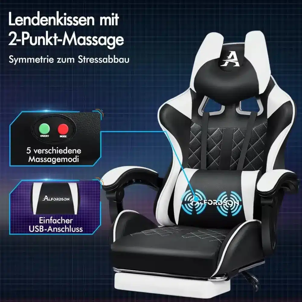 ⁦ALFORDSON Gaming Chair White⁩ - الصورة ⁦4⁩