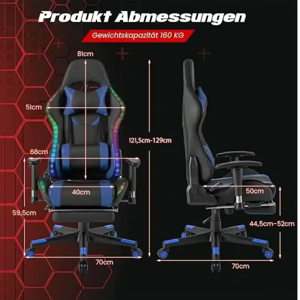 ⁦COSTWAY Gaming Chair with RGB⁩ - الصورة ⁦3⁩