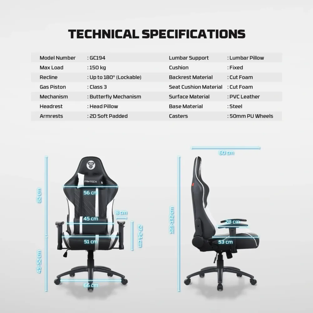 ⁦FANTECH GC194 GAMING CHAIR BLACK⁩ - الصورة ⁦3⁩