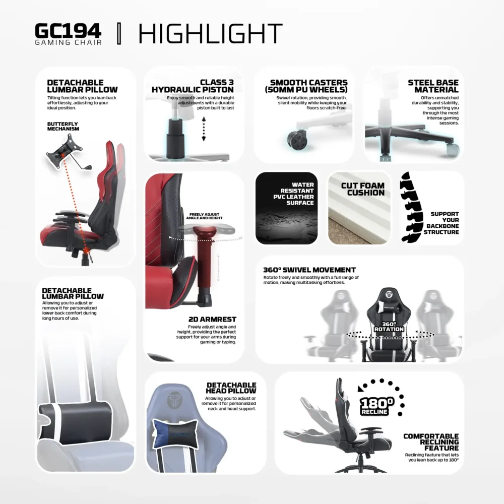 ⁦FANTECH GC194 GAMING CHAIR BLACK⁩ - الصورة ⁦4⁩