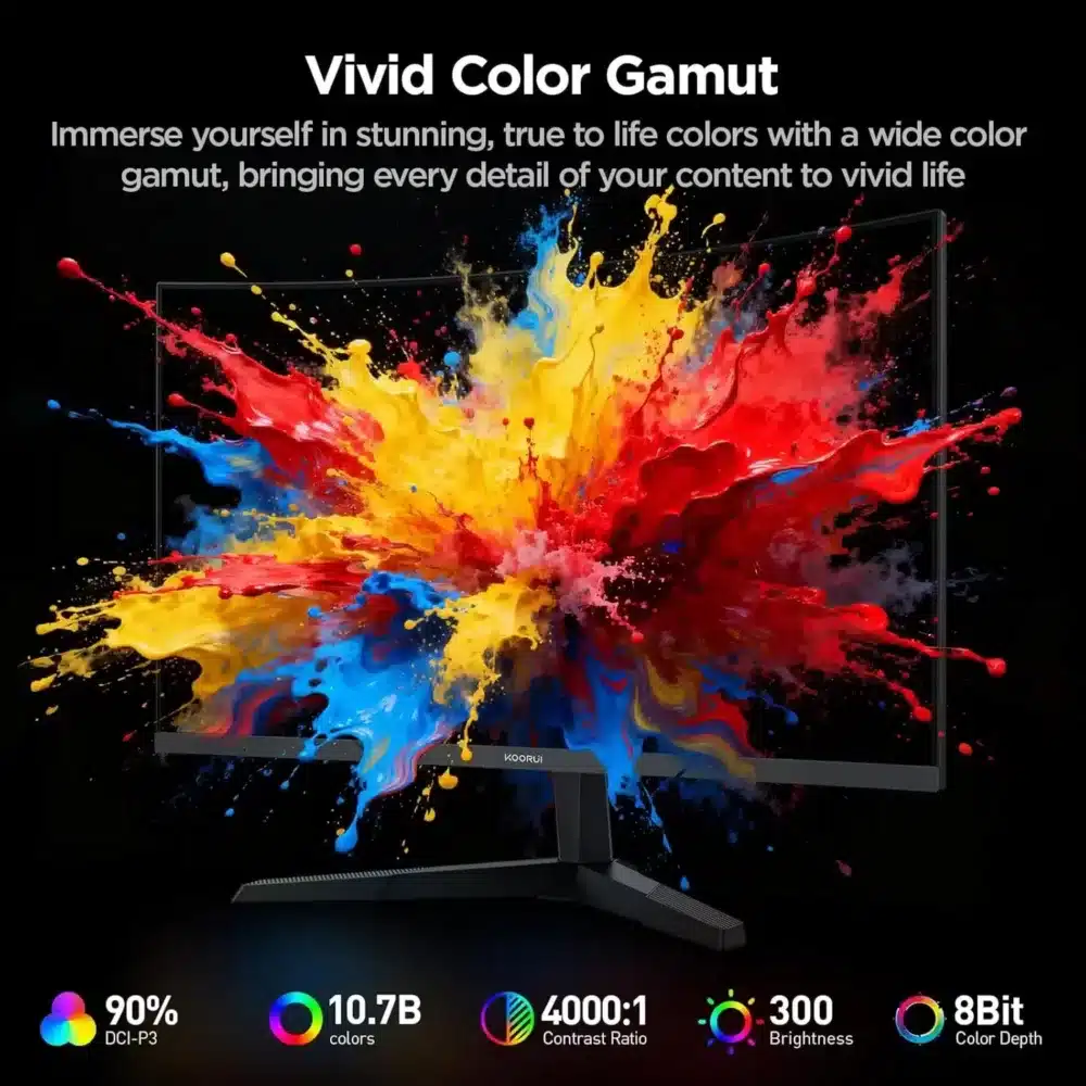 ⁦KOORUI 27E6QCA 27-inch QHD 180Hz Curved Gaming Monitor⁩ - الصورة ⁦4⁩