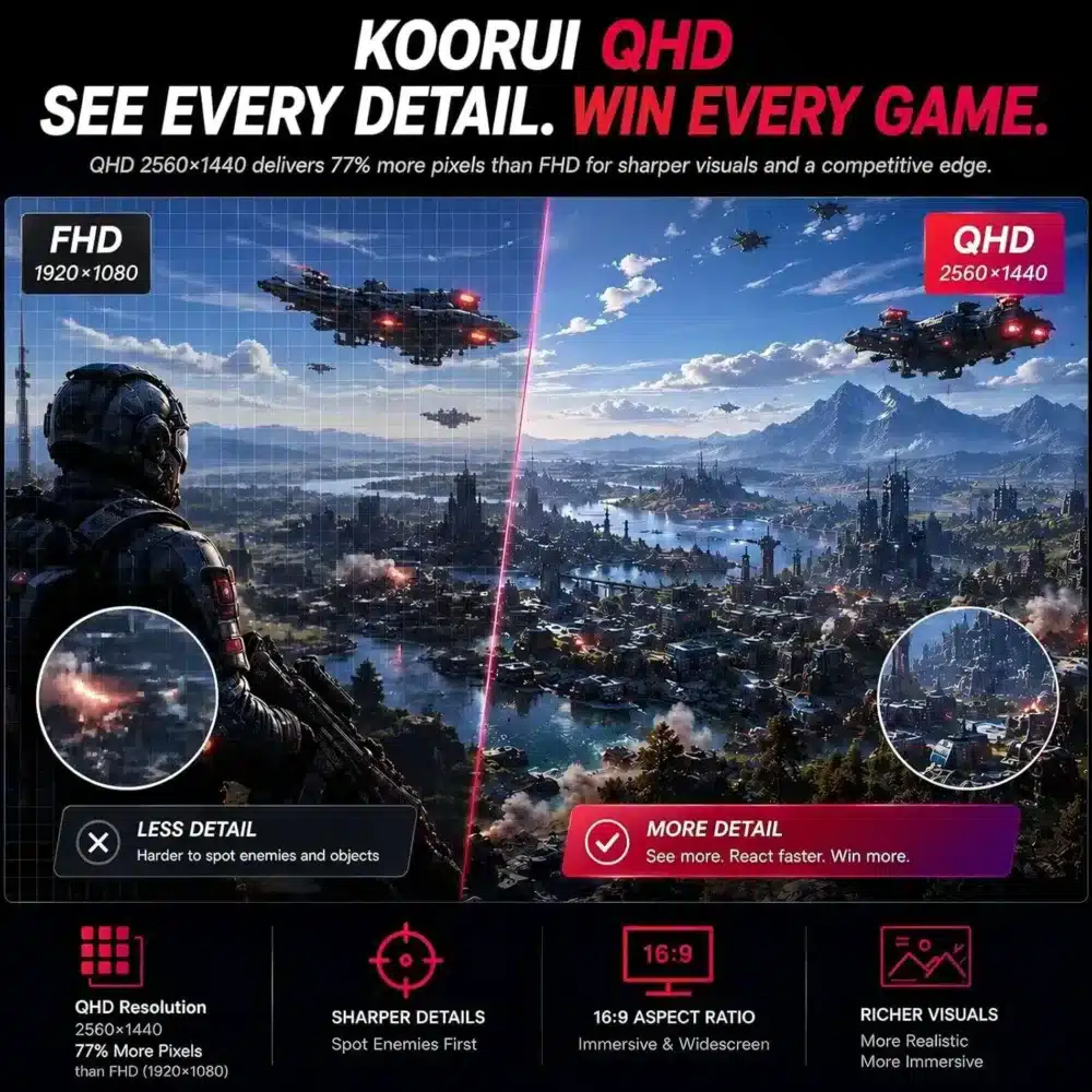 ⁦KOORUI G2722P 27-inch IPS QHD 200Hz Gaming Monitor⁩ - الصورة ⁦2⁩