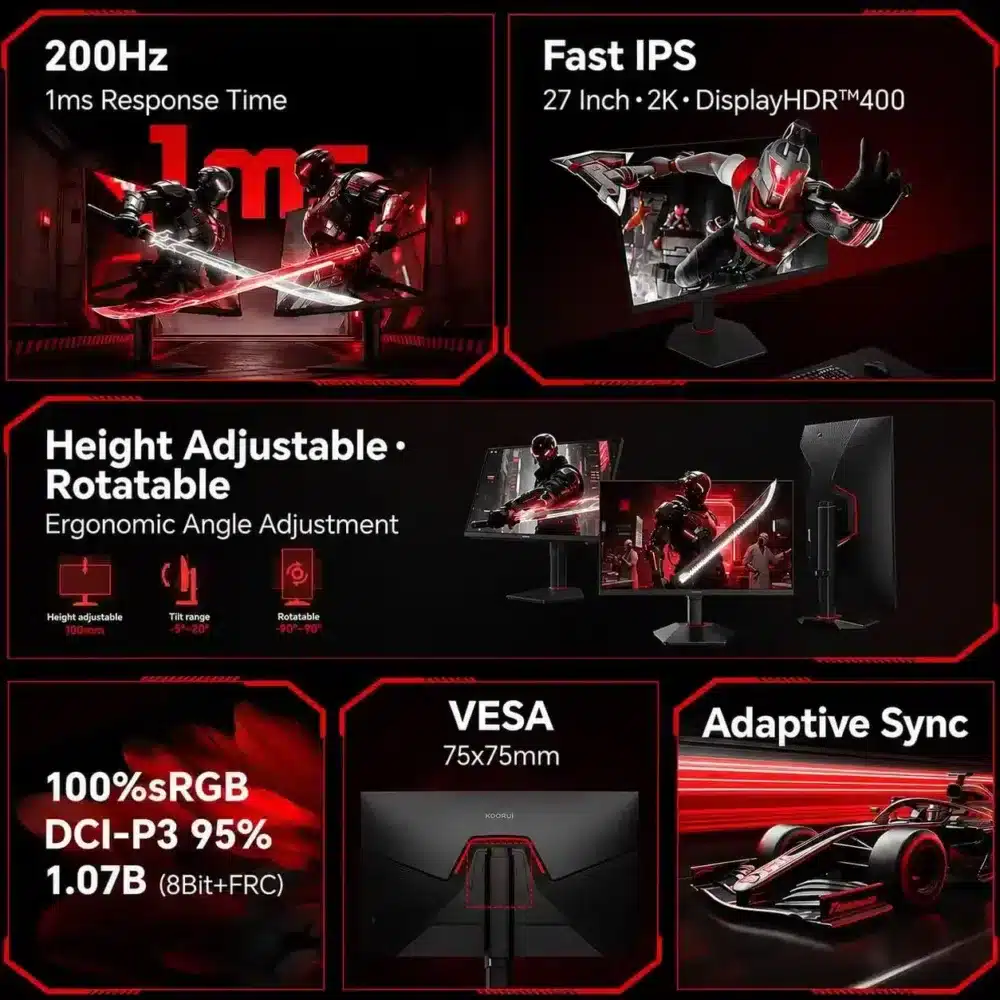 ⁦KOORUI G2722P 27-inch IPS QHD 200Hz Gaming Monitor⁩ - الصورة ⁦5⁩