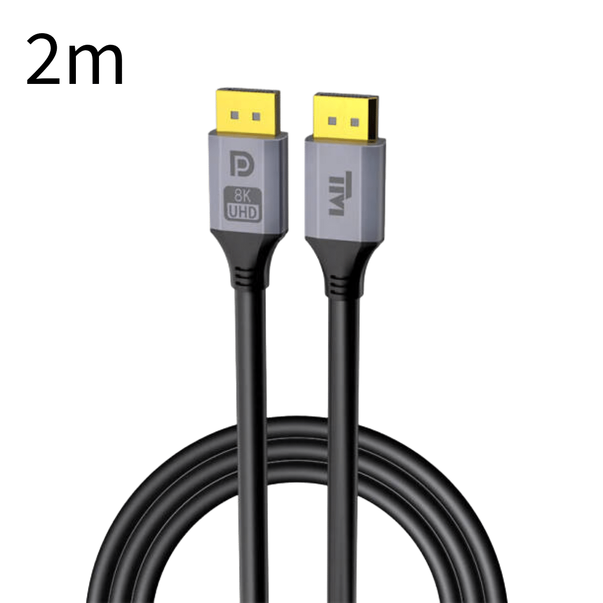 Twisted Minds Display Port Cable, Resolution 8K60Hz, 4K144Hz, 4K120Hz, 4K60Hz Bandwidth 32.4Gbps, 2 Meter, Bare Copper, Gray TM-DP